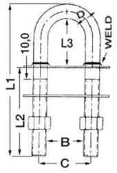 U-bolt conic fittings mirrorpolished SS 160x15.8mm 